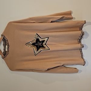 EUC STAR EASEL TUNIC, Fringe, Tan, L, Sequined Star